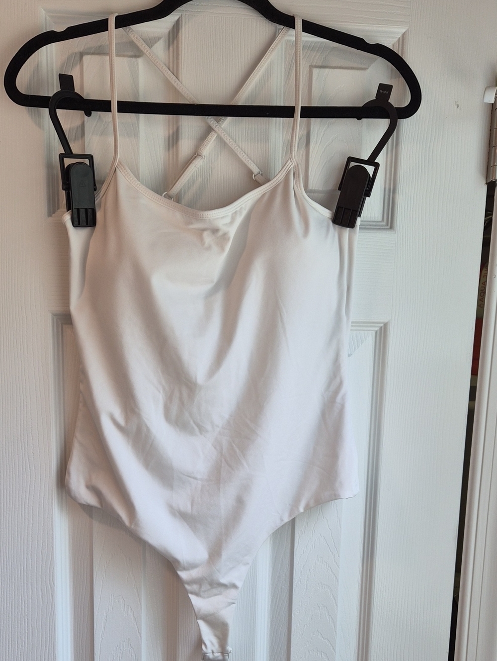 Klassy Network L White Criss Cross Back Bodysuit
